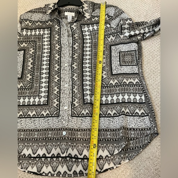 Chico’s Geometric Print Button Down Blouse Black White Size XL - Picture 6 of 6